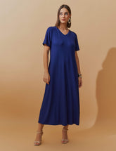 Vestido Canelado Nadine Azul Profundo