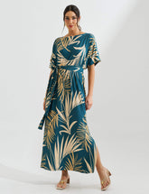 Vestido Estampado Edite Azul Petróleo