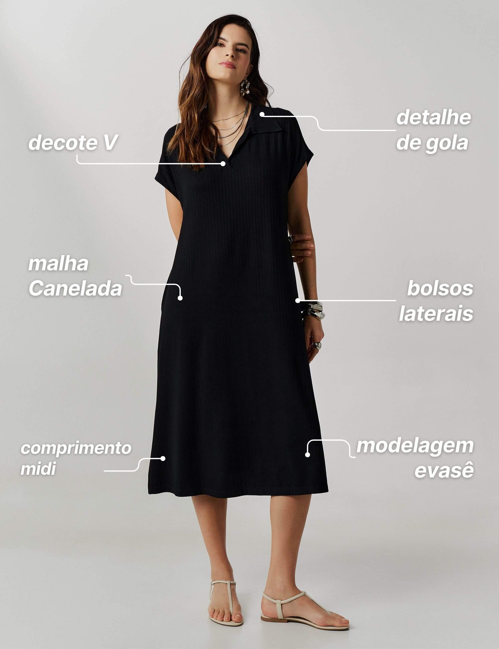 Vestido Canelado Vitoria Preto