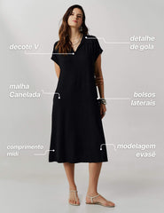 Vestido Canelado Vitoria Preto