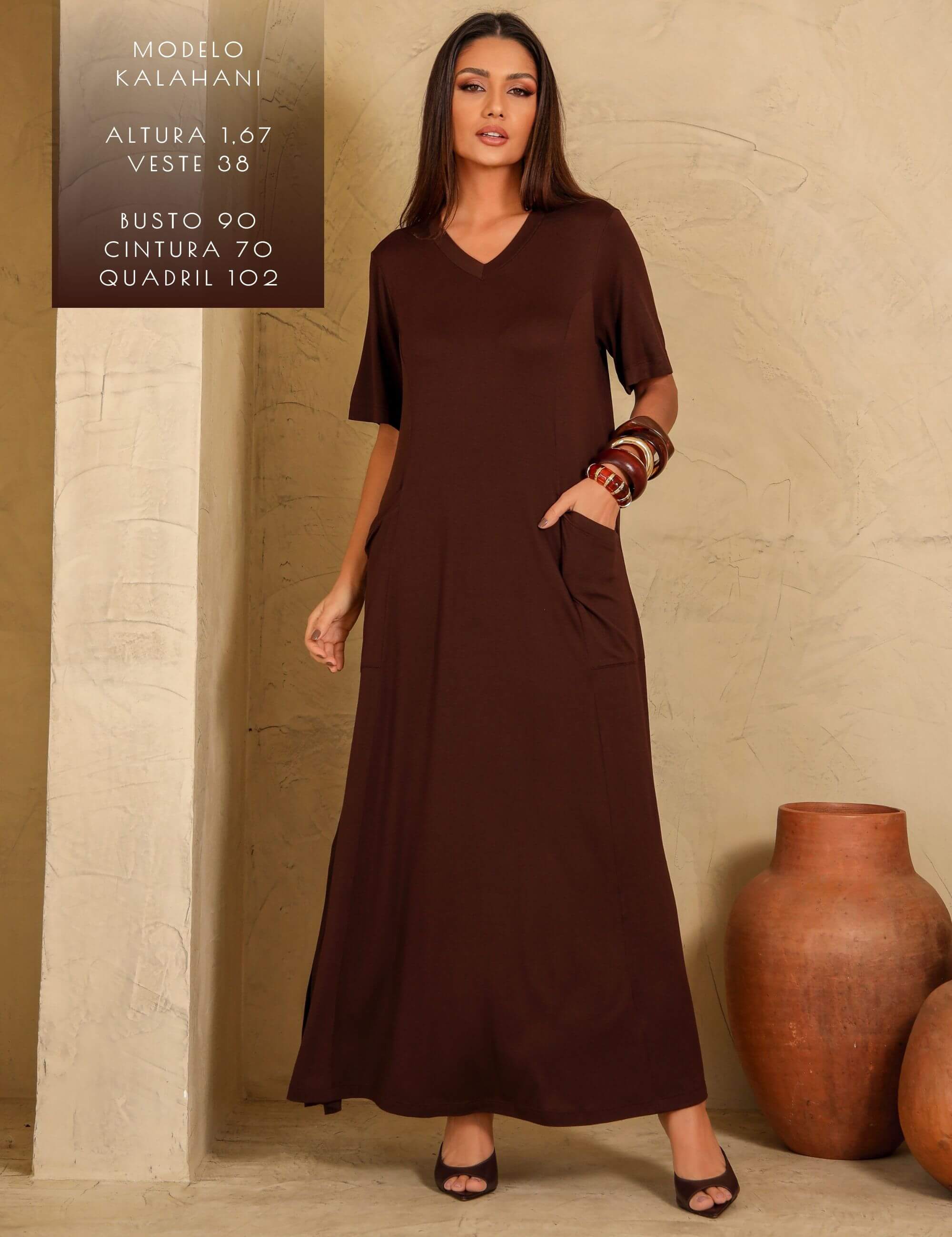 Vestido Cintra Marrom Natureza