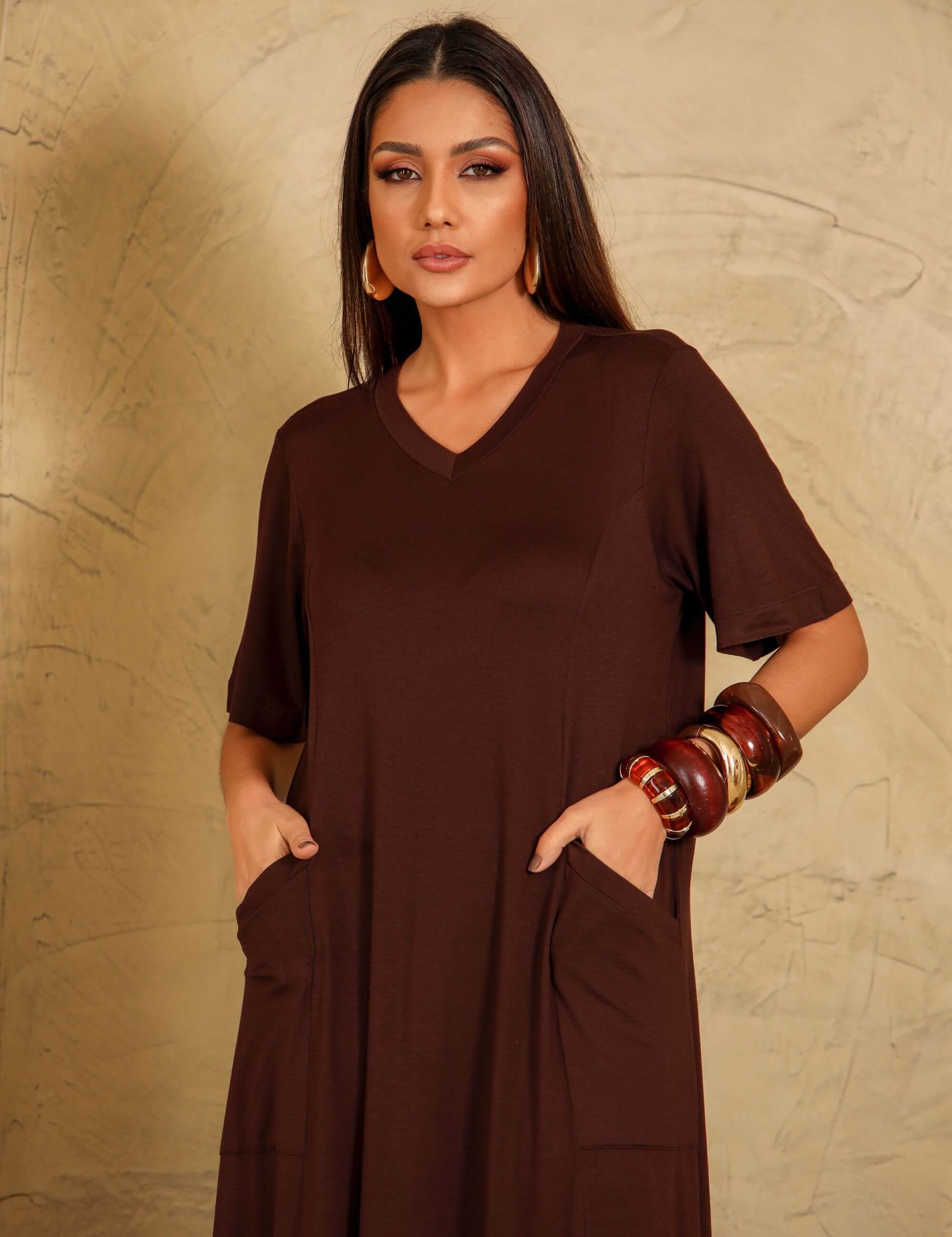 Vestido Cintra Marrom Natureza
