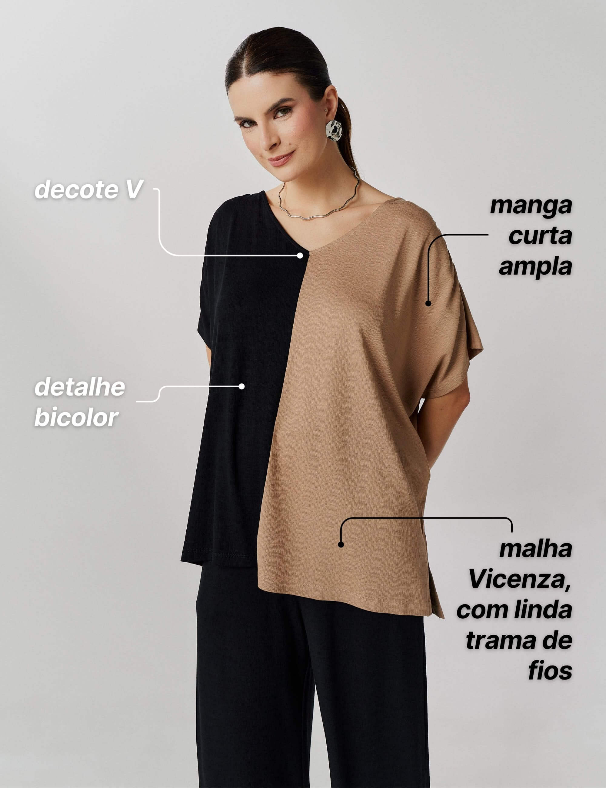 Conjunto Vicenza Valentina Preto/ Bege