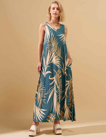 Vestido Estampado Irina Azul Petróleo