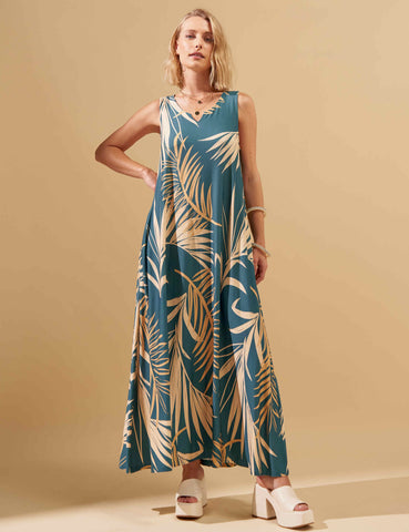 Vestido Estampado Irina Azul Petróleo
