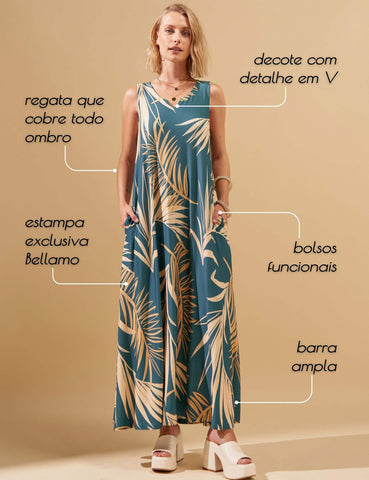 Vestido Estampado Irina Azul Petróleo