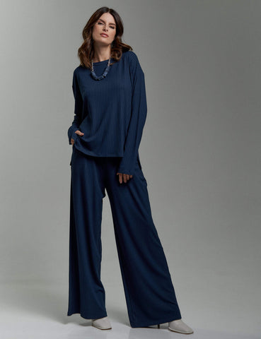 Calça Canelado Henriqueta Azul Marinho