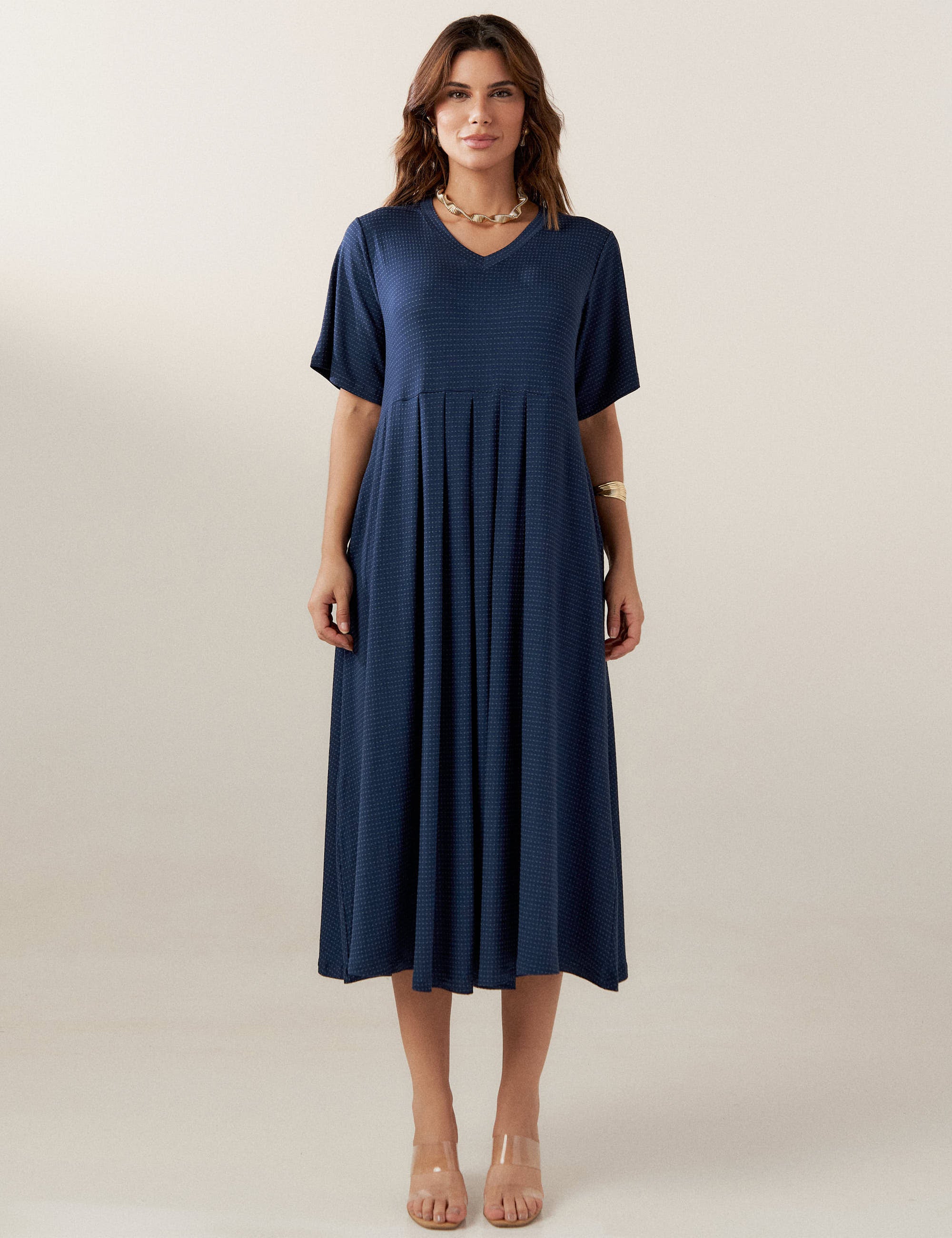 Vestido Poá Gene Azul Marinho