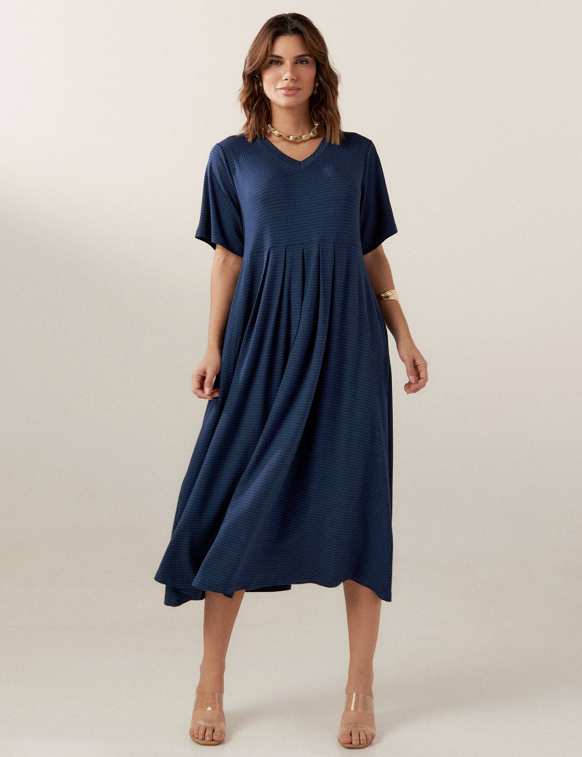 Vestido Poá Gene Azul Marinho