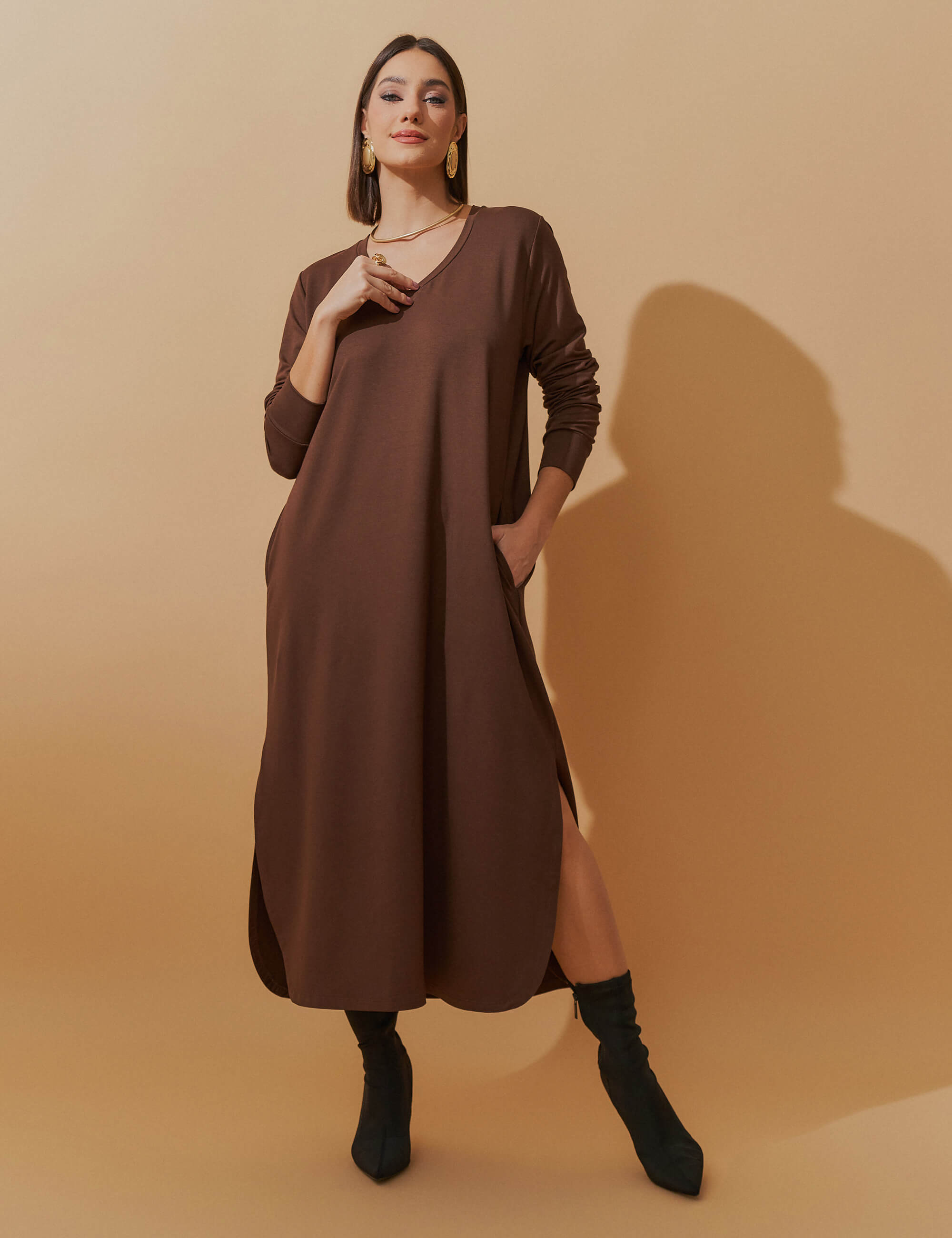 Vestido Moletom Helena Marrom Natureza