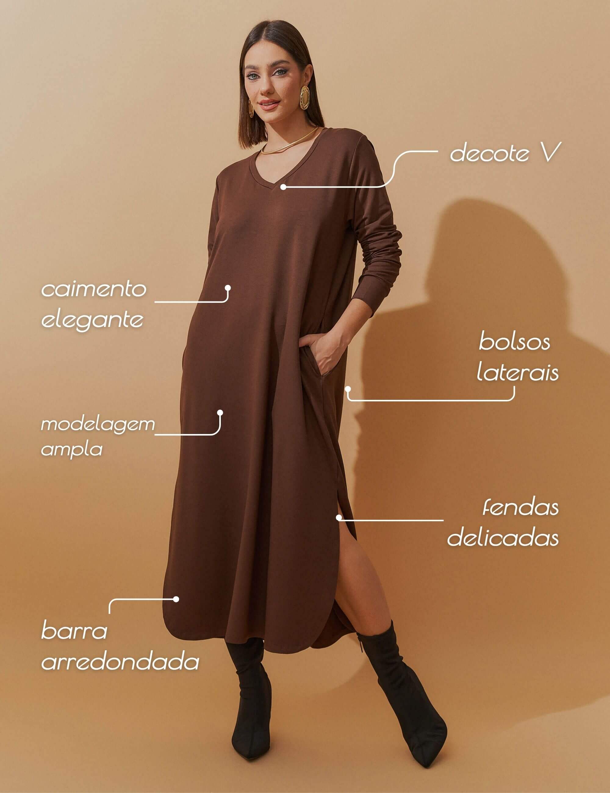 Vestido Moletom Helena Marrom Natureza