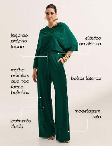 Calça Canelado Henriqueta Verde Castanheira