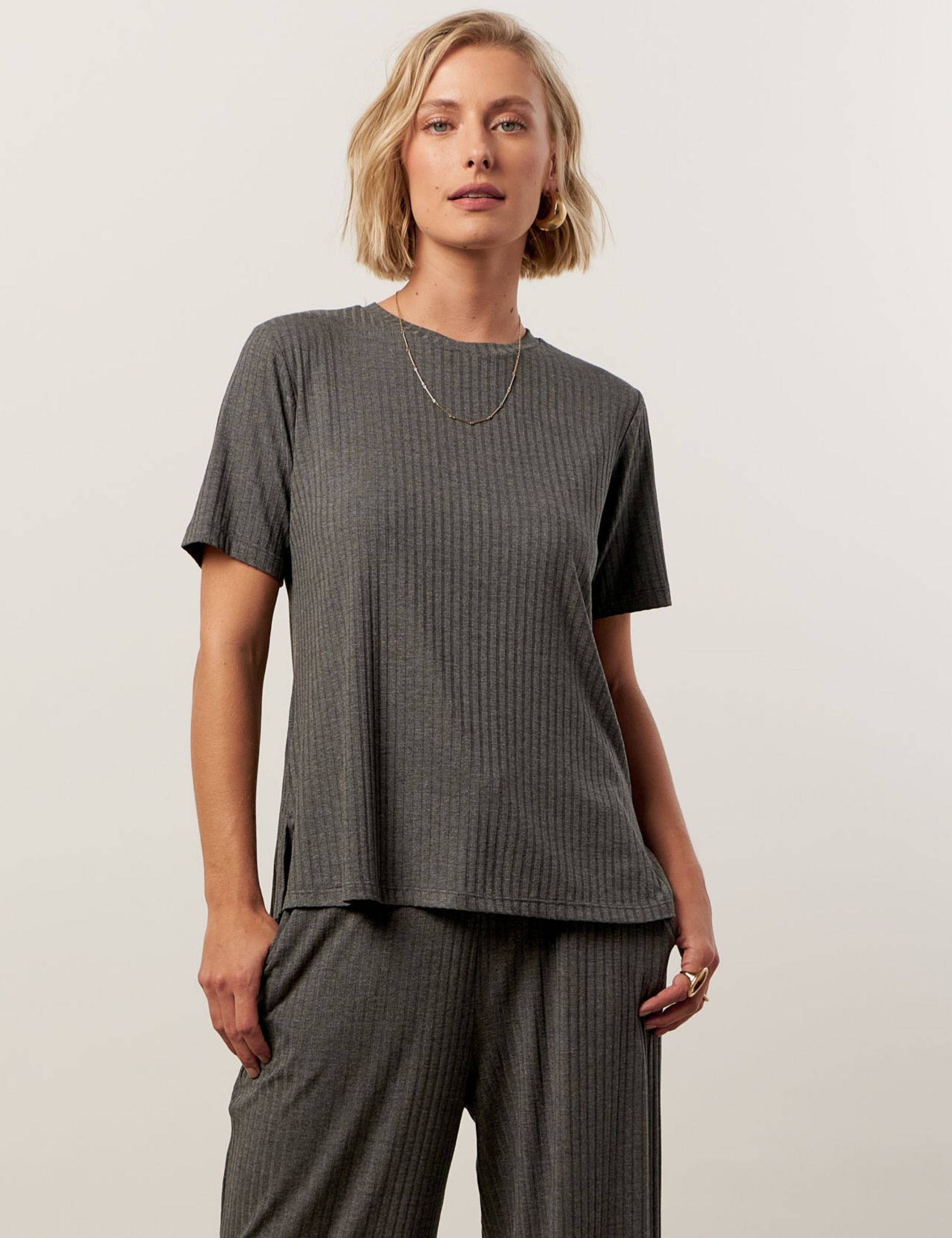 Blusa Canelado Henriqueta Mescla Escuro