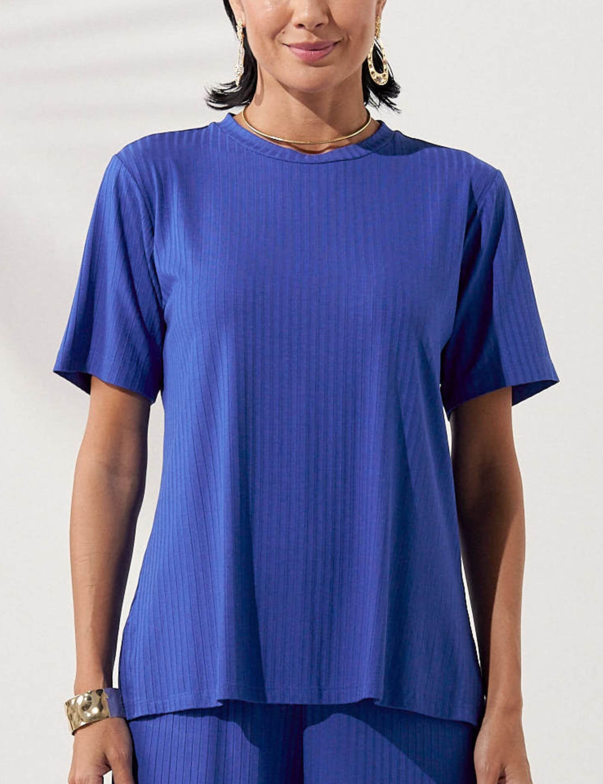 Blusa Canelado Henriqueta Azul Delfino