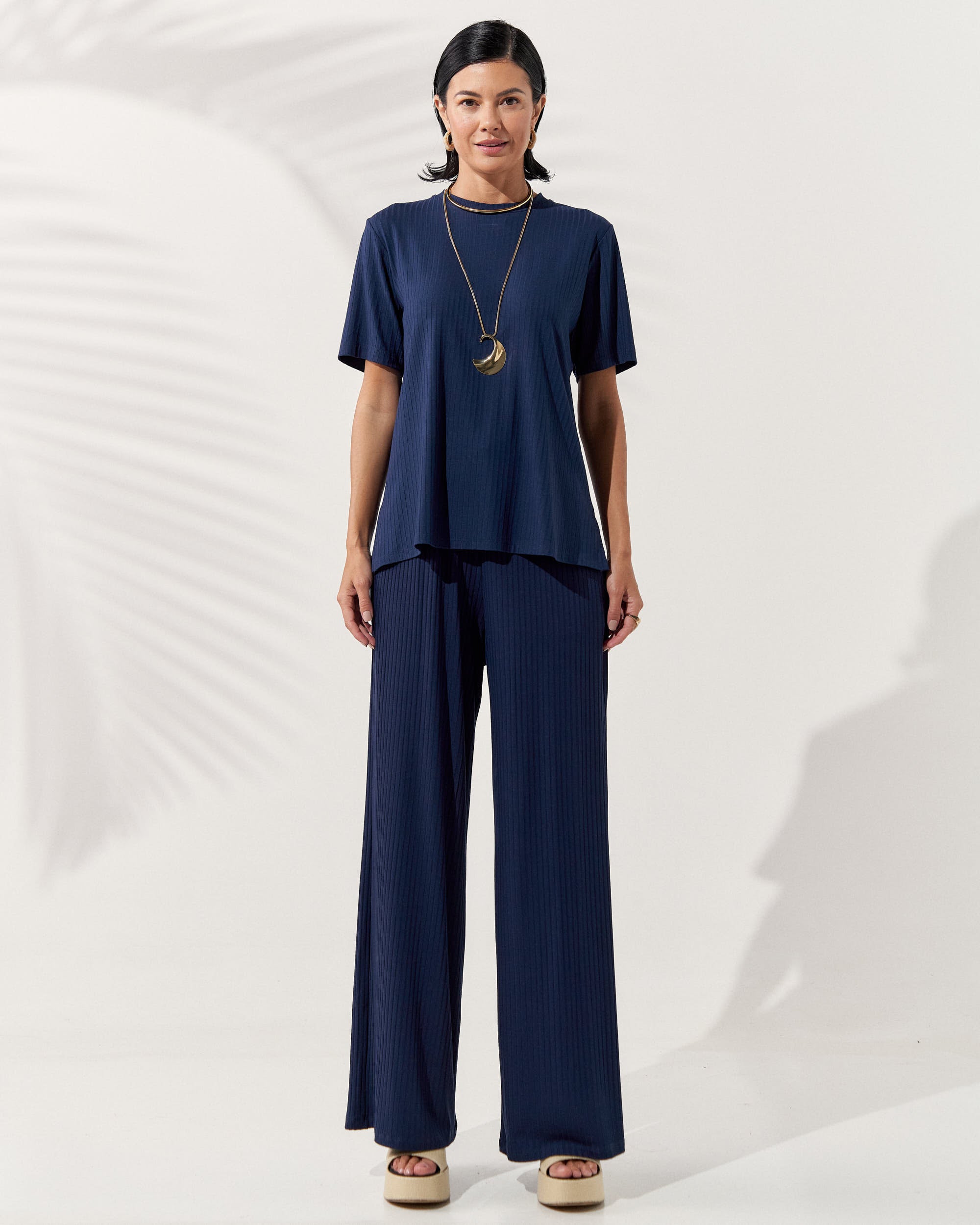 Blusa Canelado Henriqueta Azul Marinho