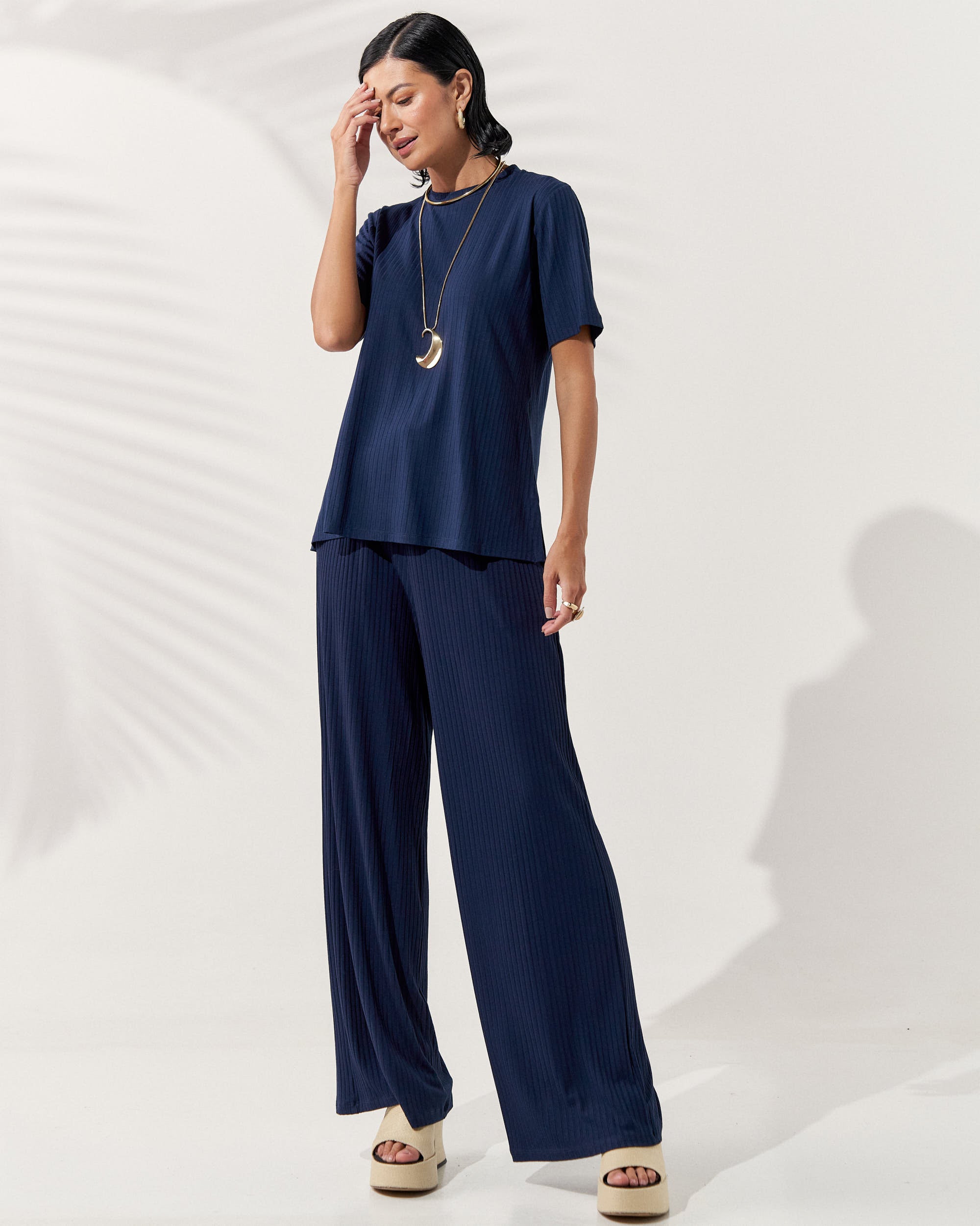 Blusa Canelado Henriqueta Azul Marinho