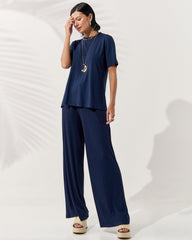 Blusa Canelado Henriqueta Azul Marinho