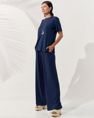 Blusa Canelado Henriqueta Azul Marinho