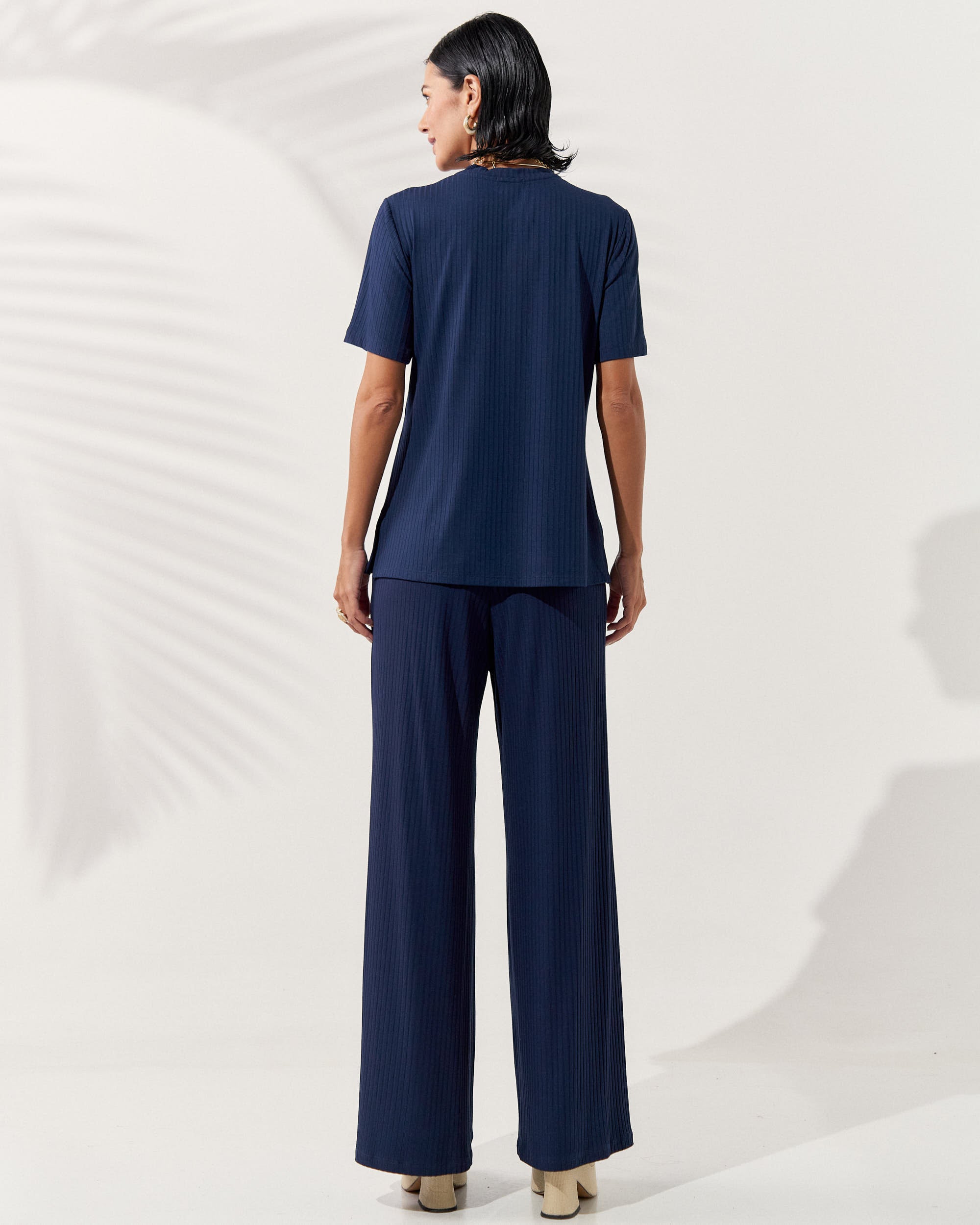 Blusa Canelado Henriqueta Azul Marinho