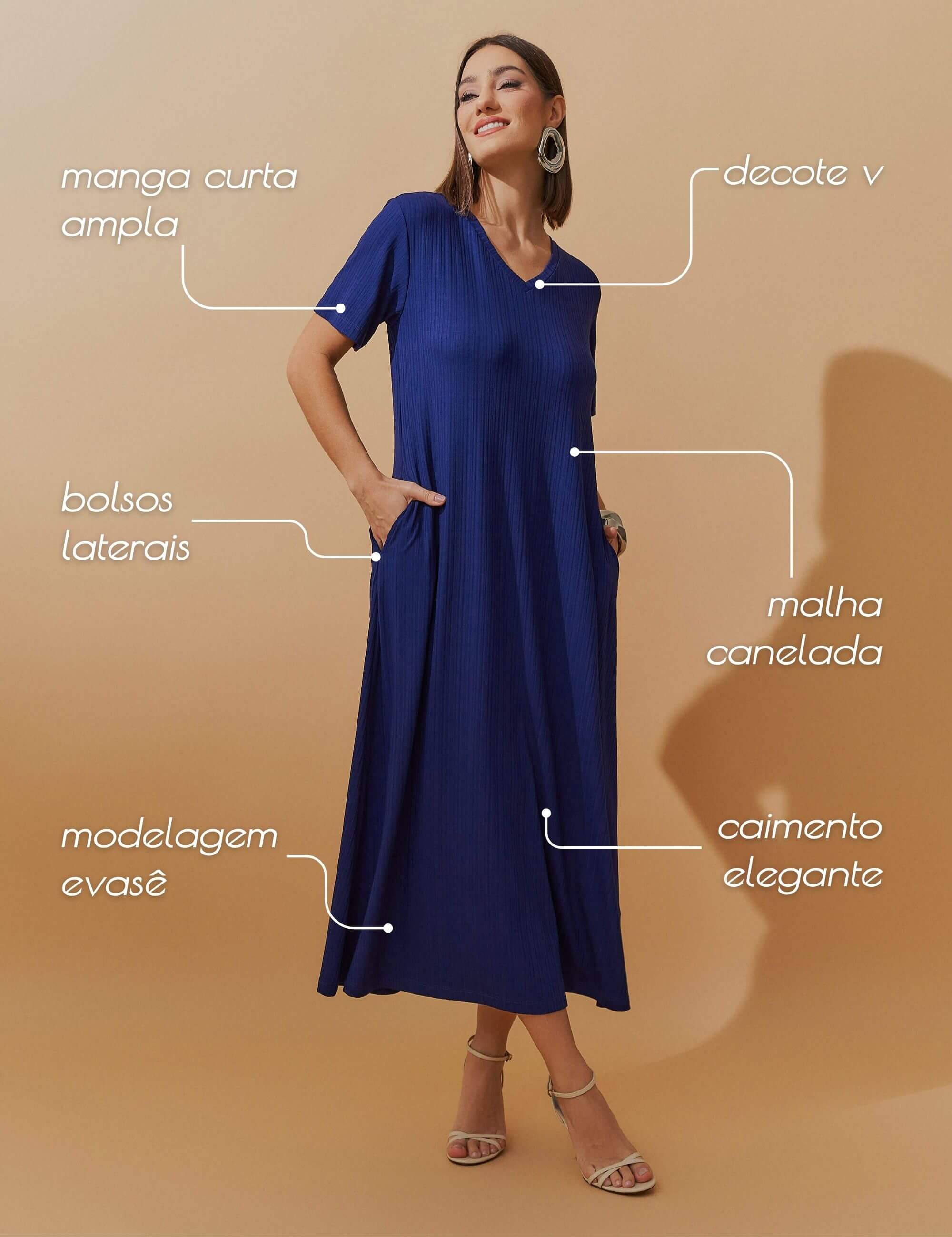 Vestido Canelado Nadine Azul Profundo