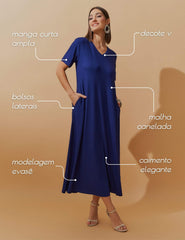 Vestido Canelado Nadine Azul Profundo