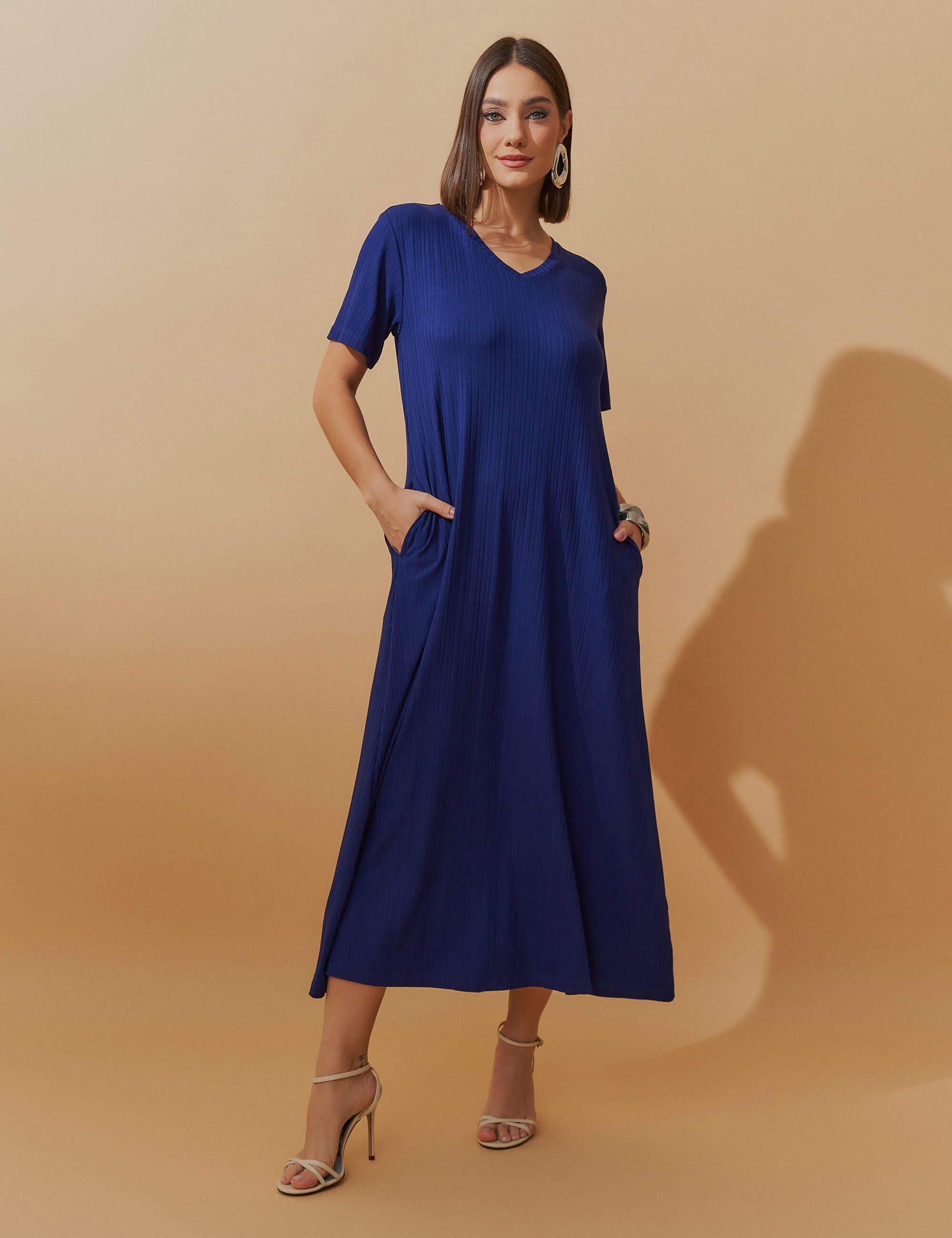 Vestido Canelado Nadine Azul Profundo