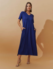 Vestido Canelado Nadine Azul Profundo