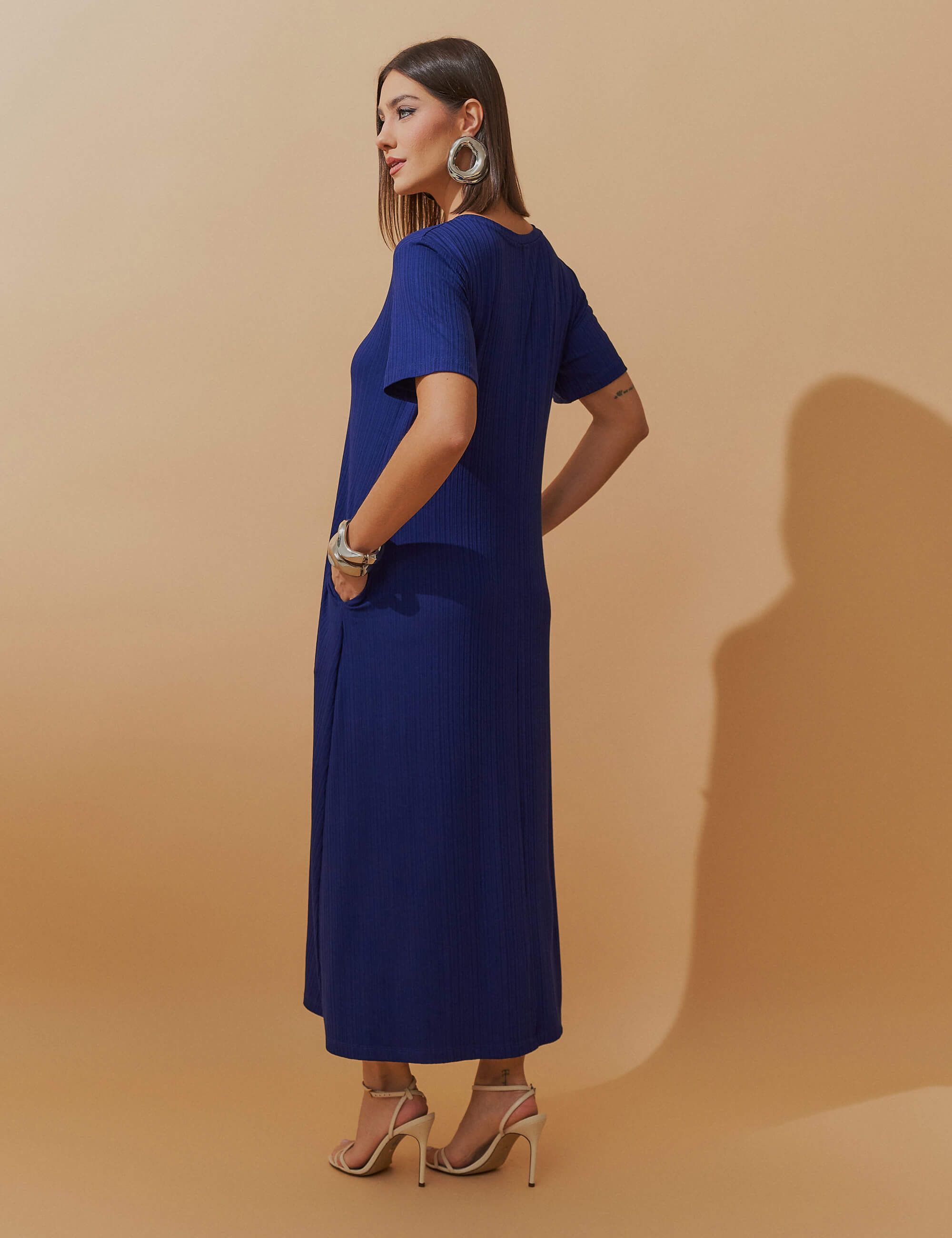 Vestido Canelado Nadine Azul Profundo