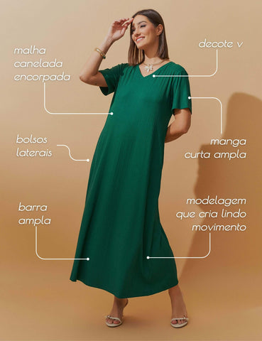 Vestido Canelado Nadine Verde Castanheira