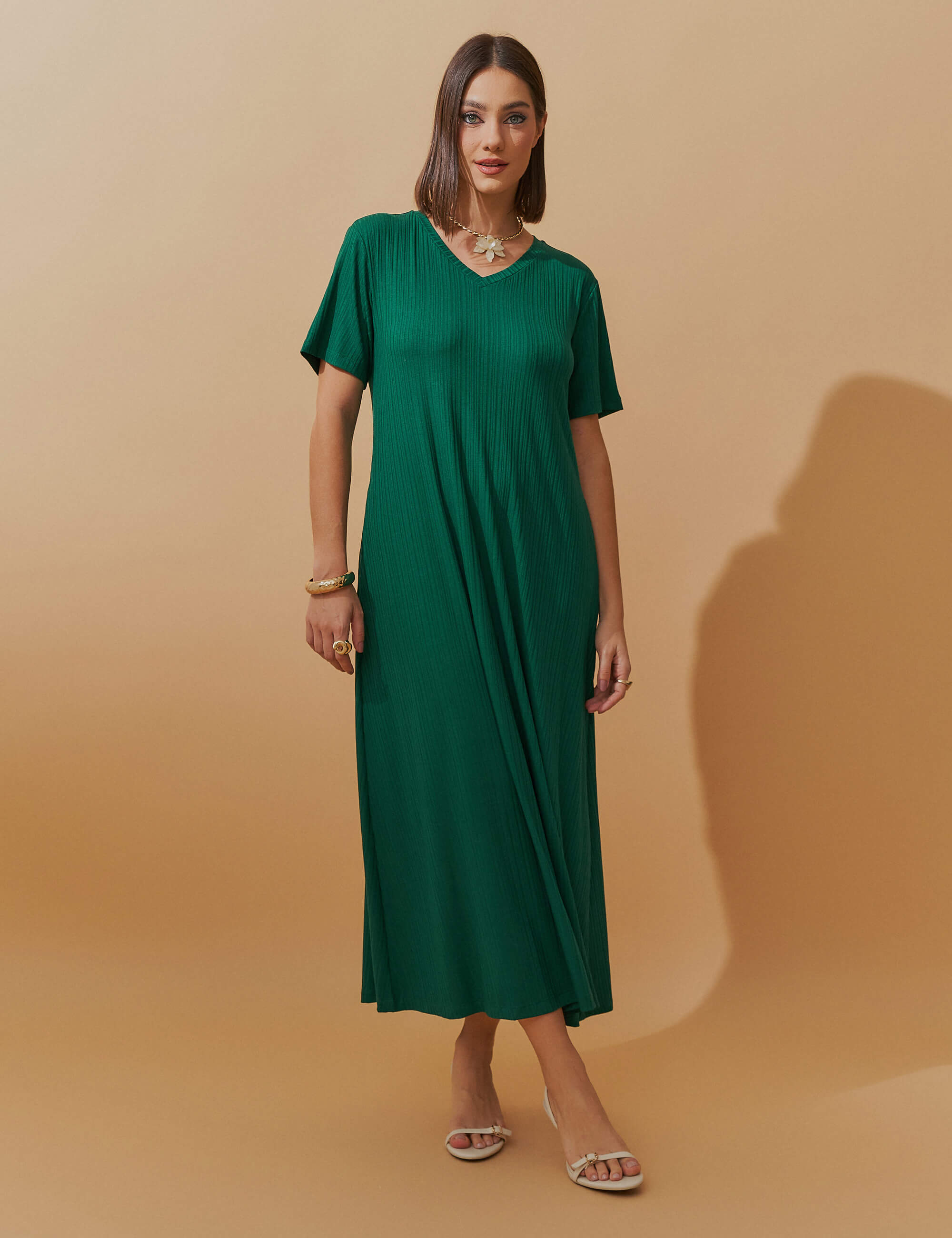 Vestido Canelado Nadine Verde Castanheira