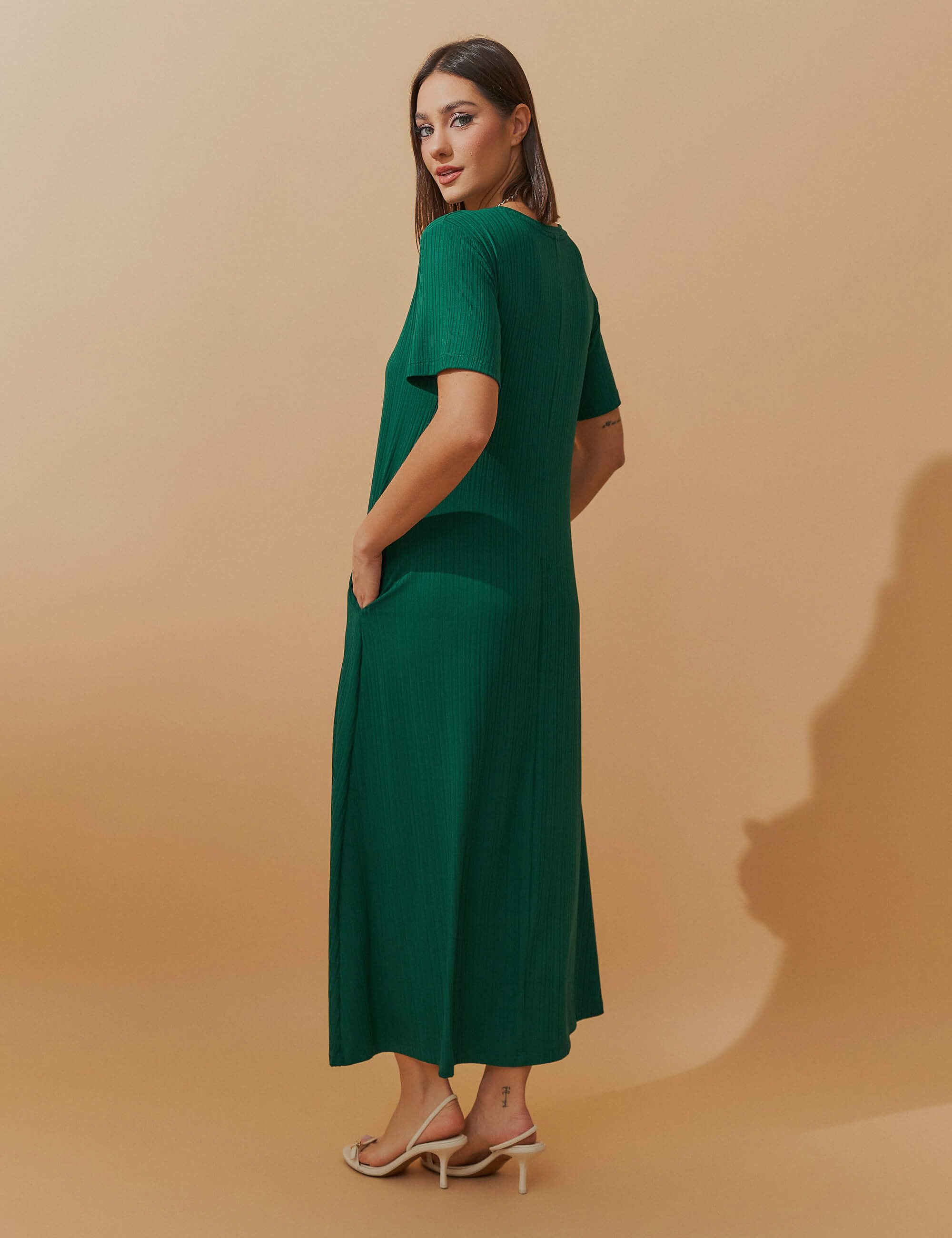 Vestido Canelado Nadine Verde Castanheira