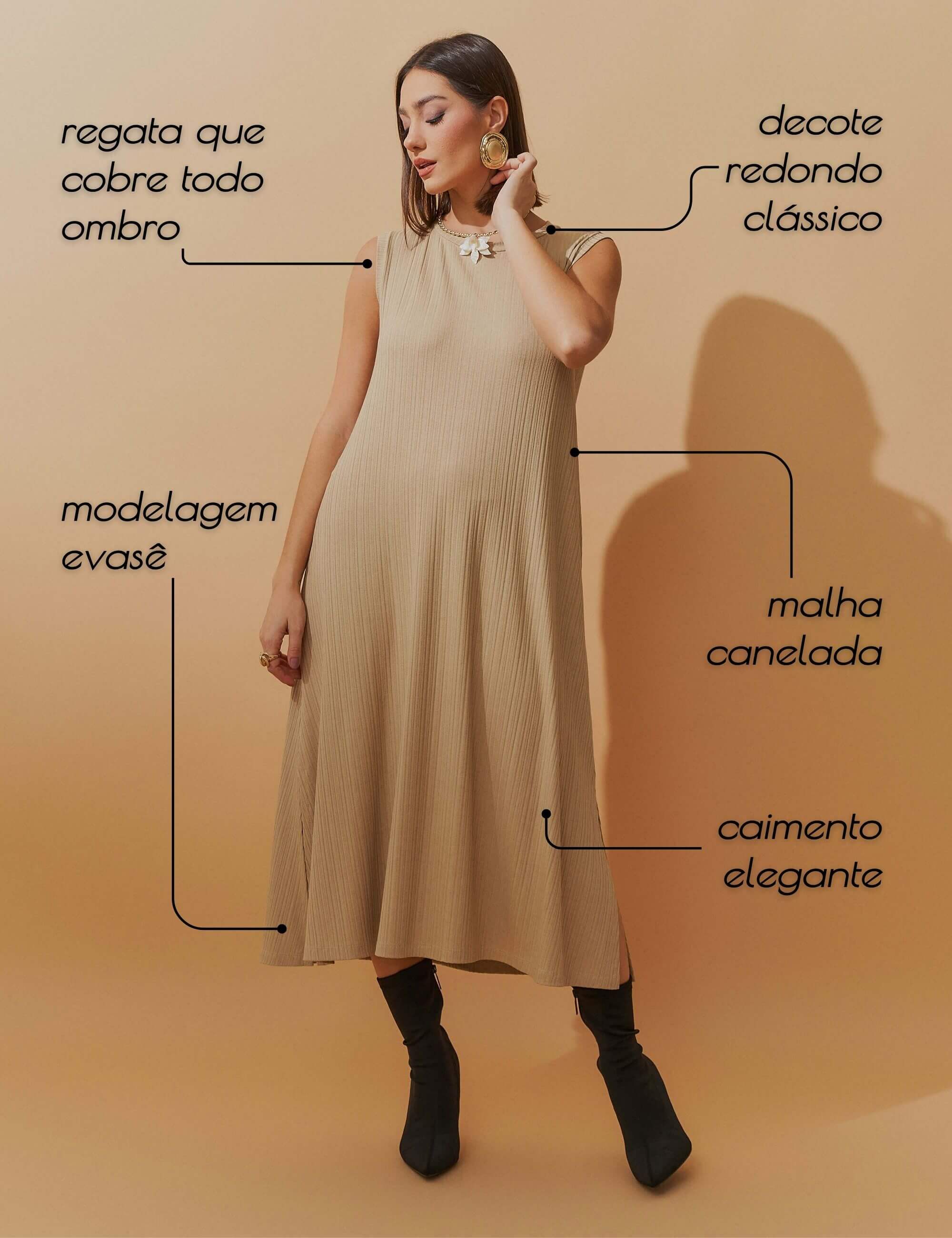 Vestido Canelado Nayla Bege MPB