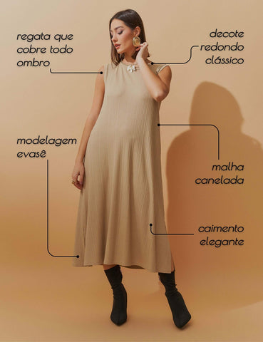 Vestido Canelado Nayla Bege MPB