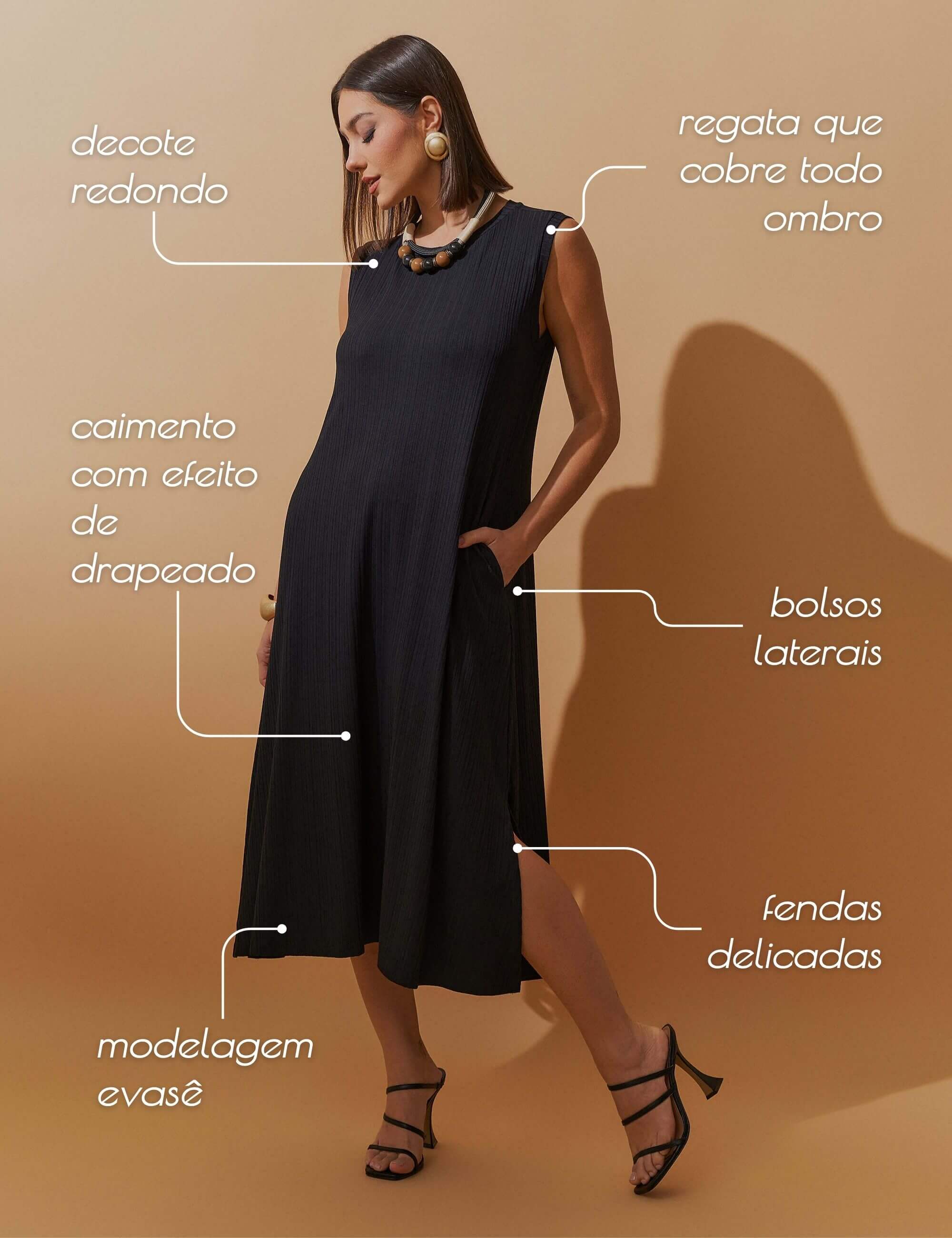 Vestido Canelado Nayla Preto