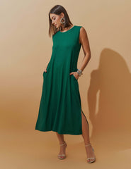 Vestido Canelado Nayla Verde Castanheira