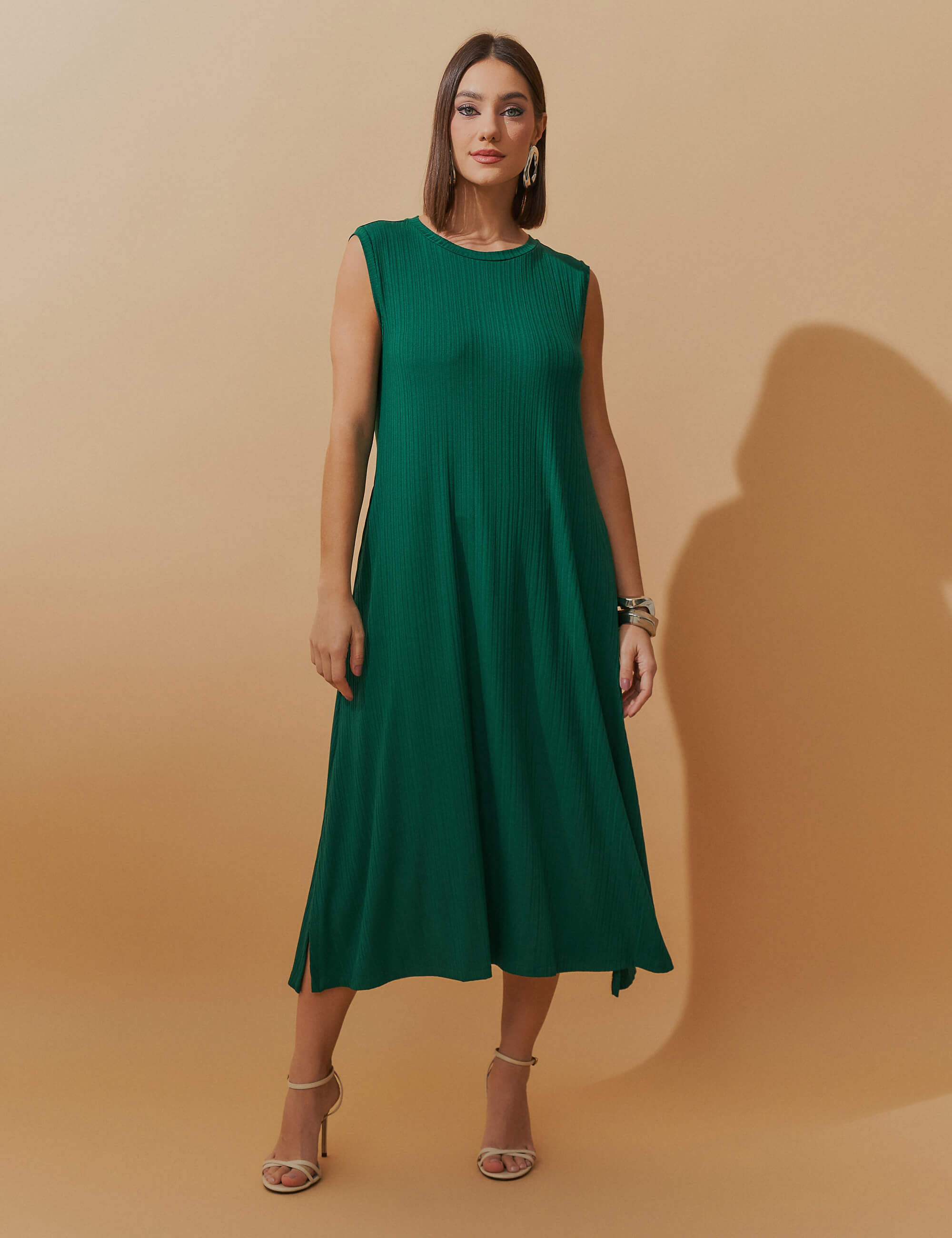 Vestido Canelado Nayla Verde Castanheira