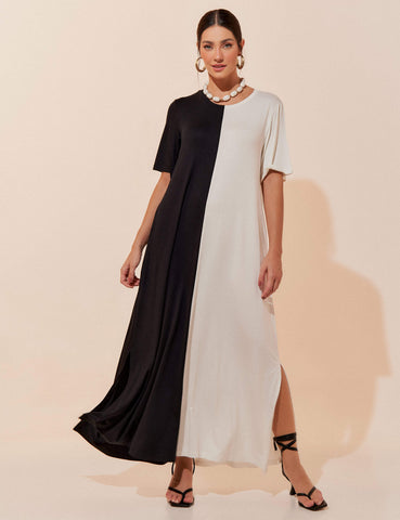 Vestido Pruella Preto/ Off white