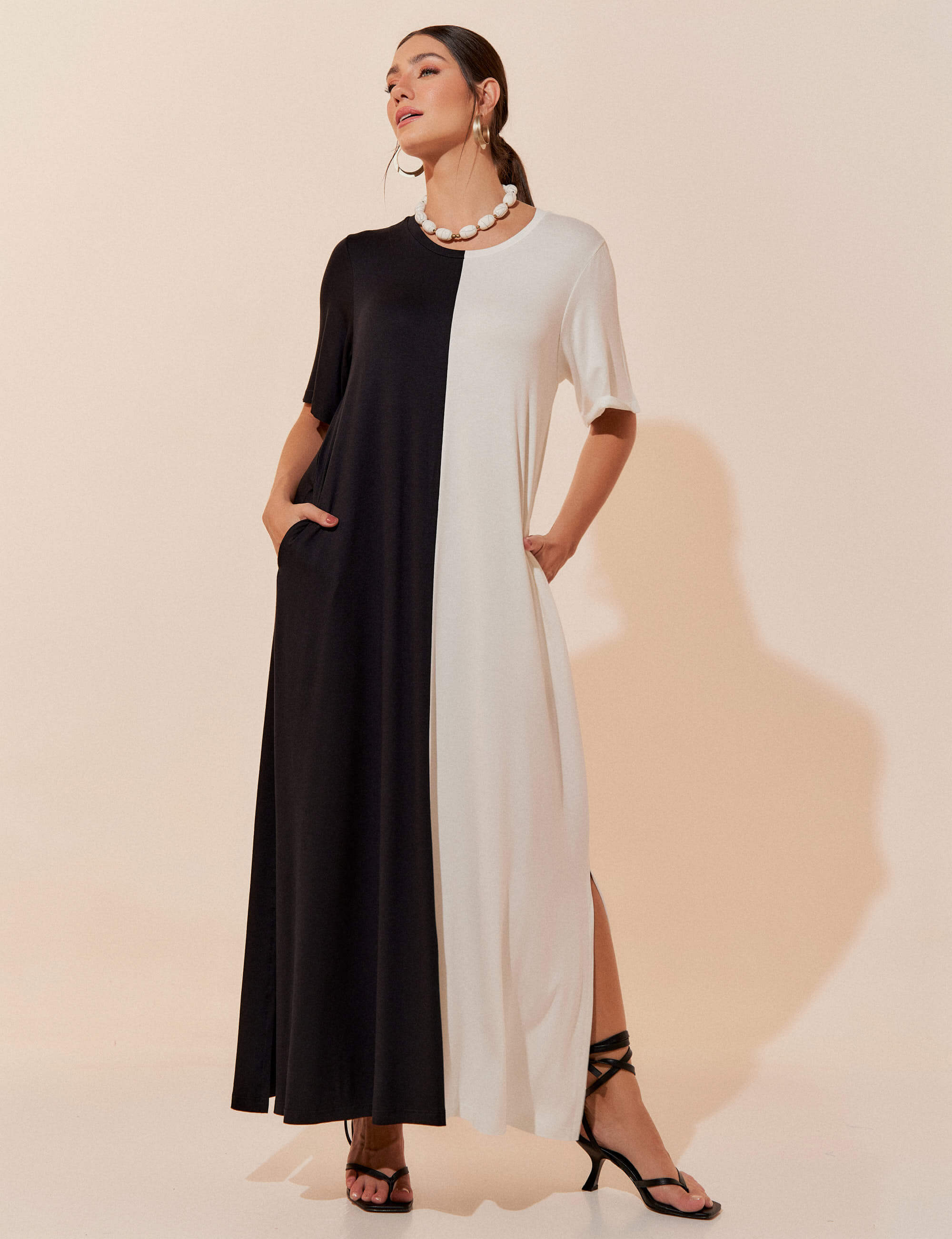 Vestido Pruella Preto/ Off white