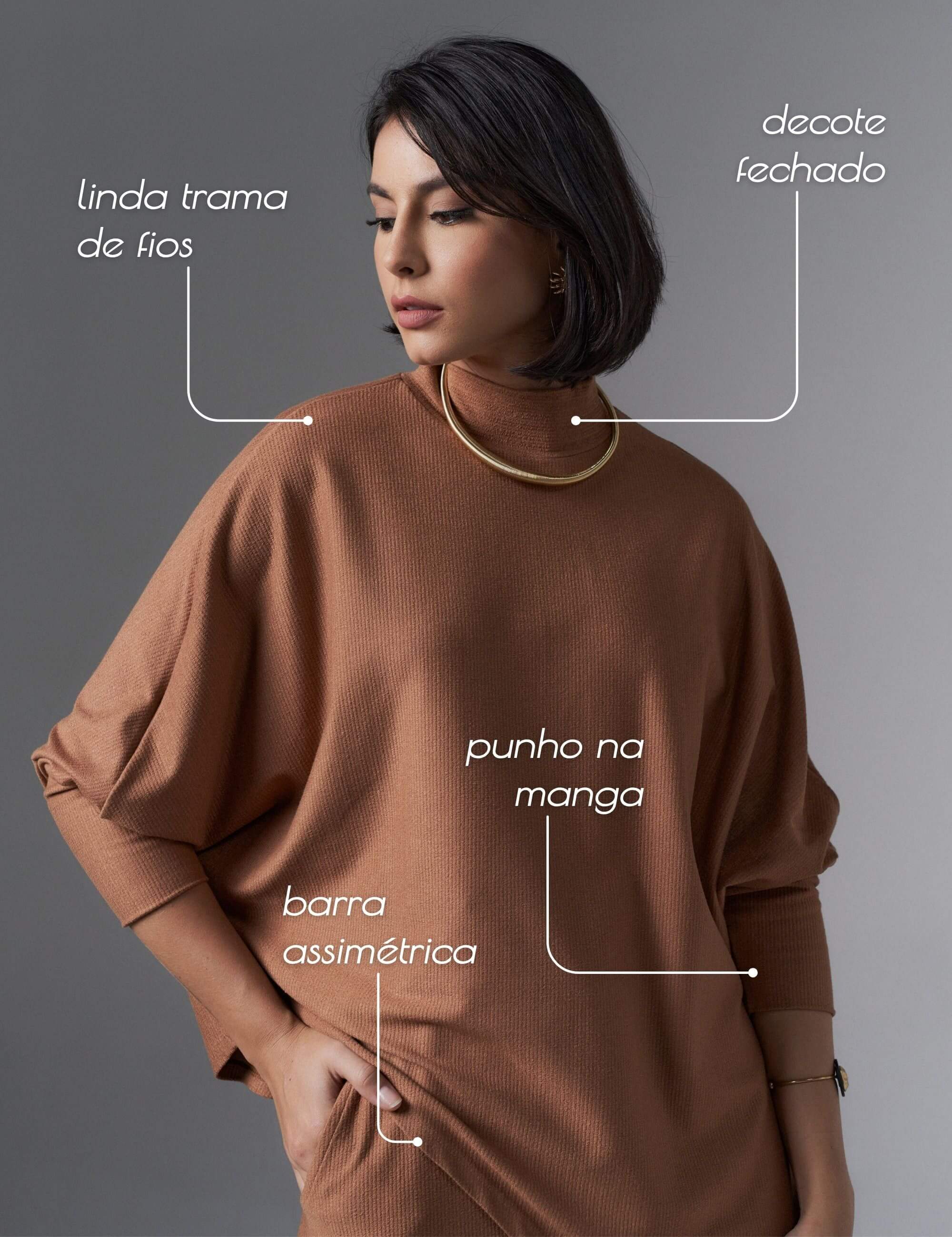 Blusa Creponado Raquel Mocha Mousse