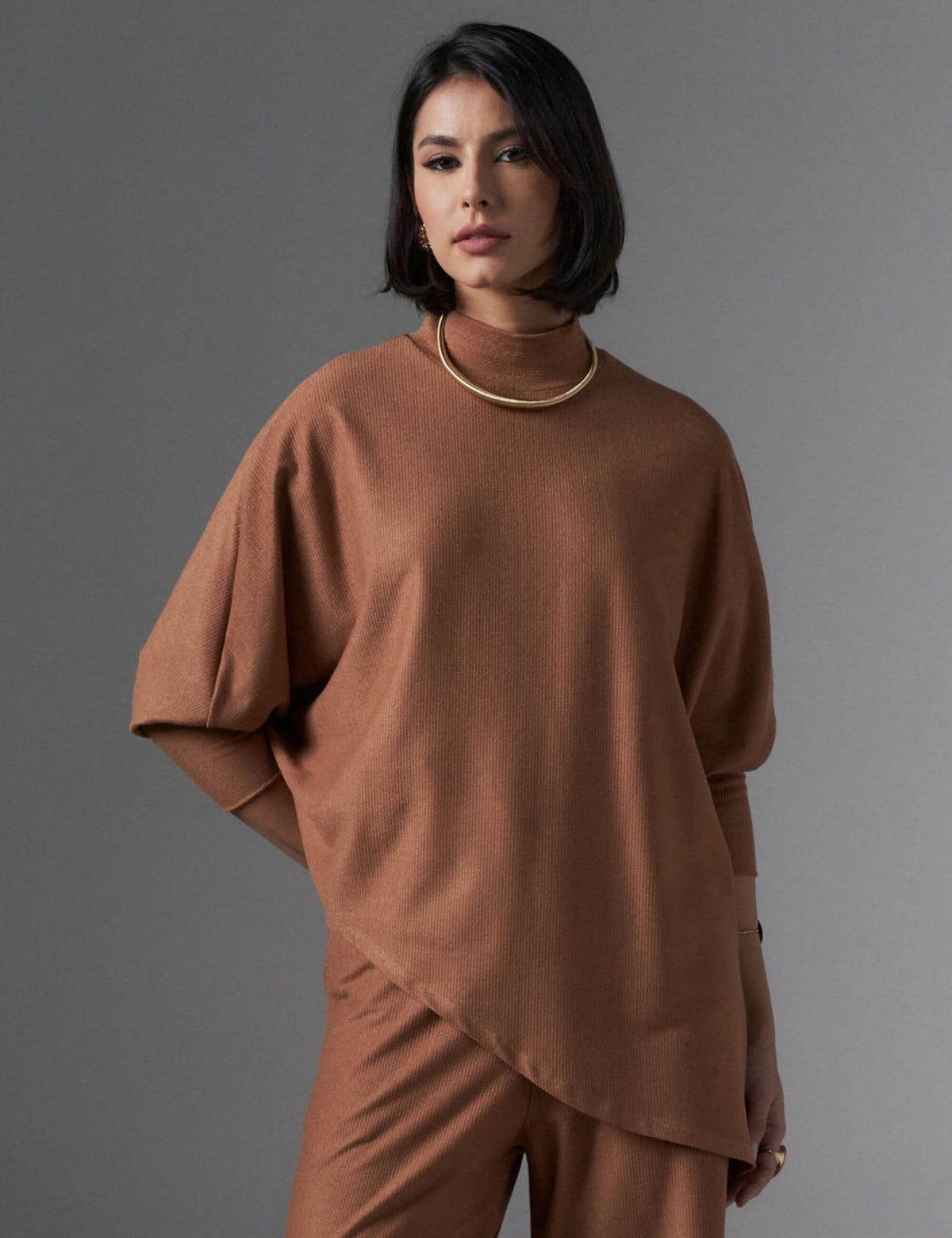 Blusa Creponado Raquel Mocha Mousse