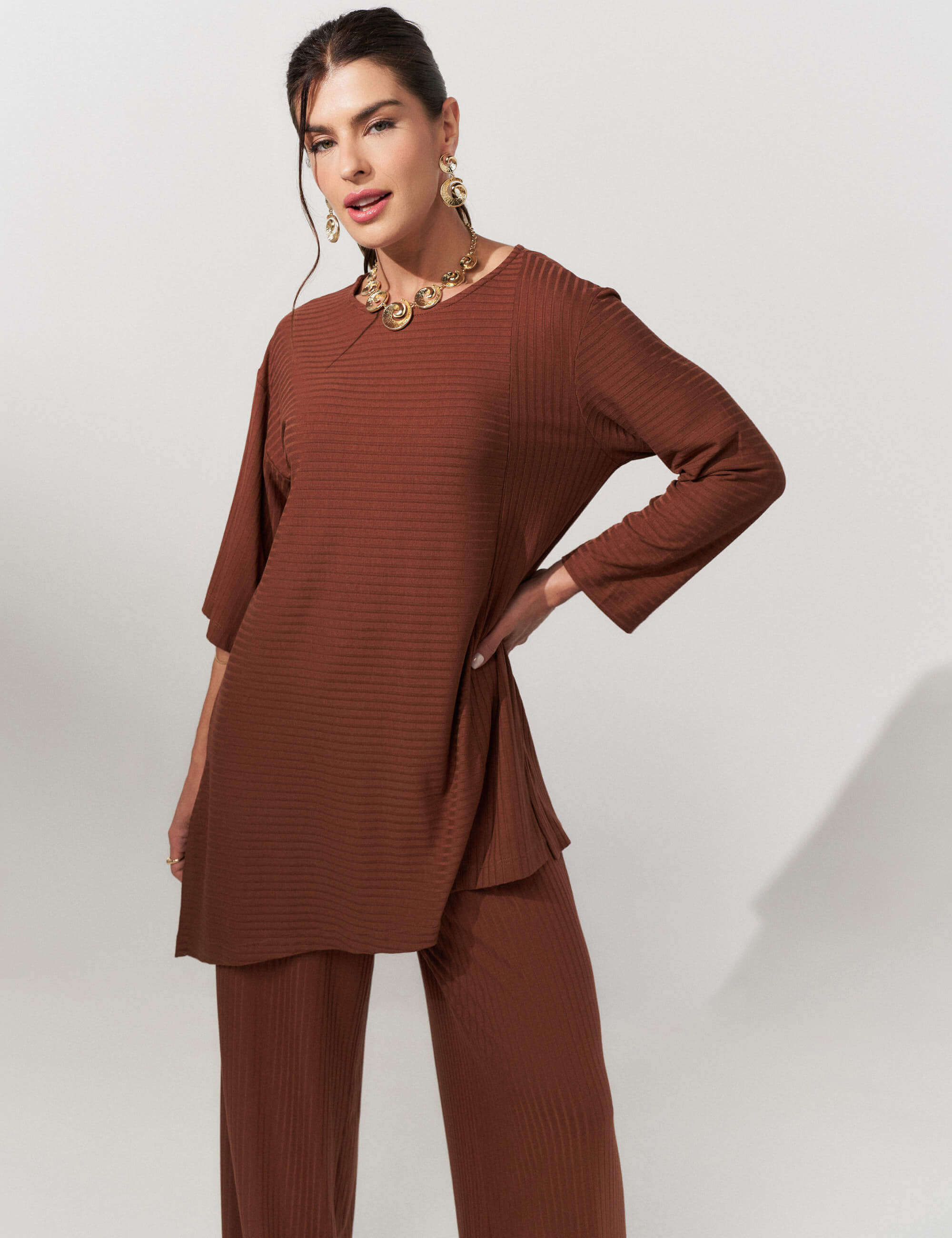 Conjunto Canelado Scarlet Marrom Tamara