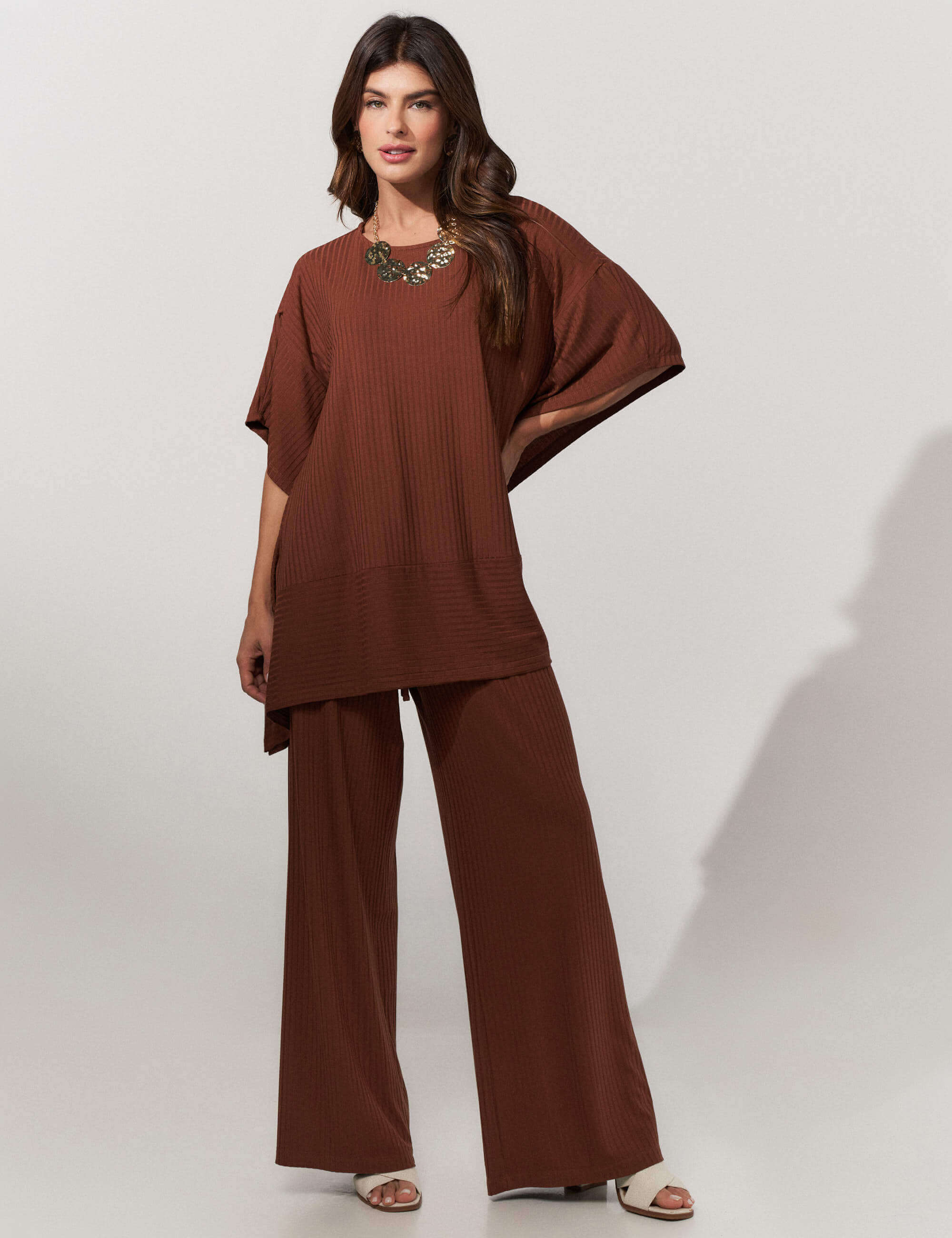 Conjunto Canelado Safira Marrom Tamara