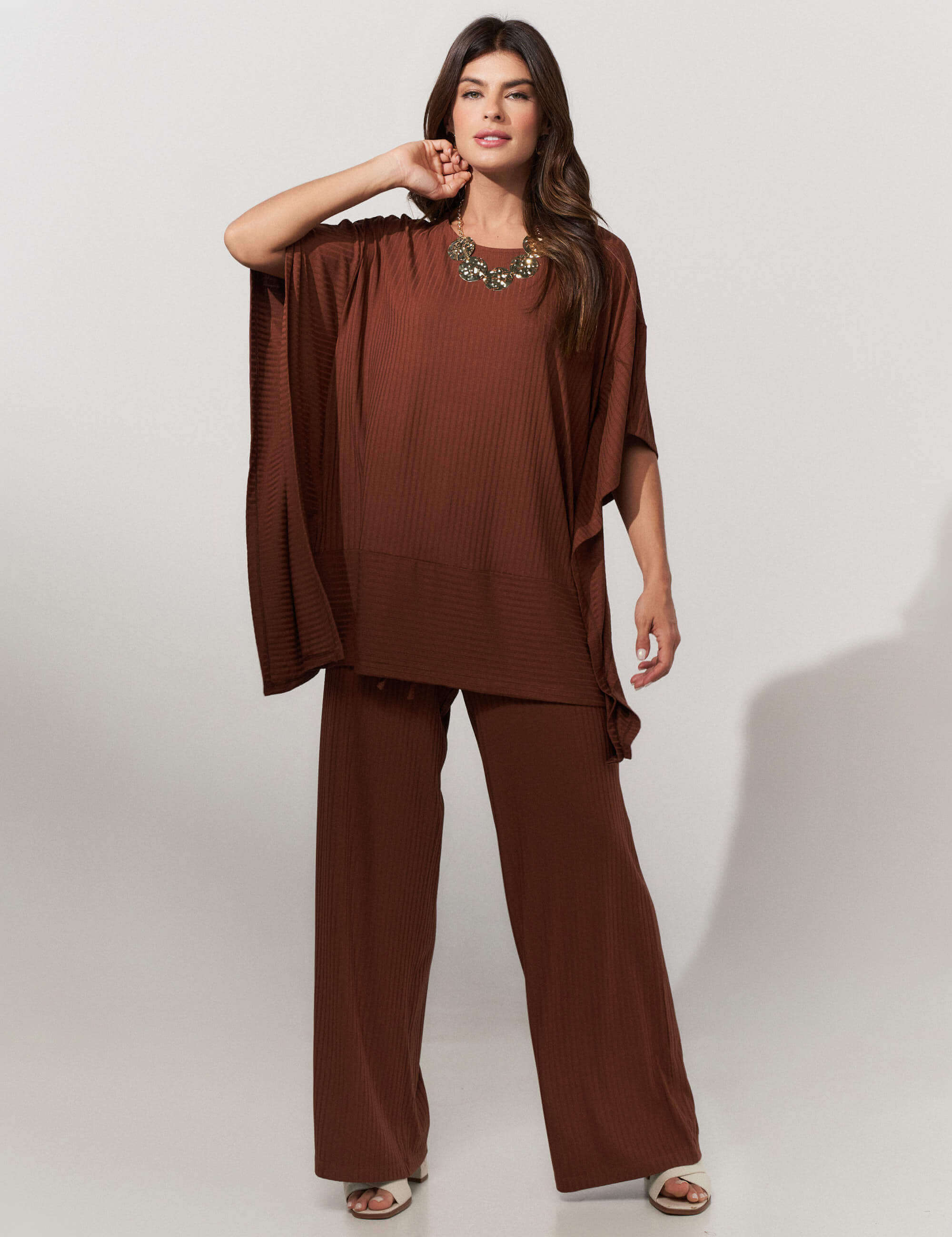 Conjunto Canelado Safira Marrom Tamara