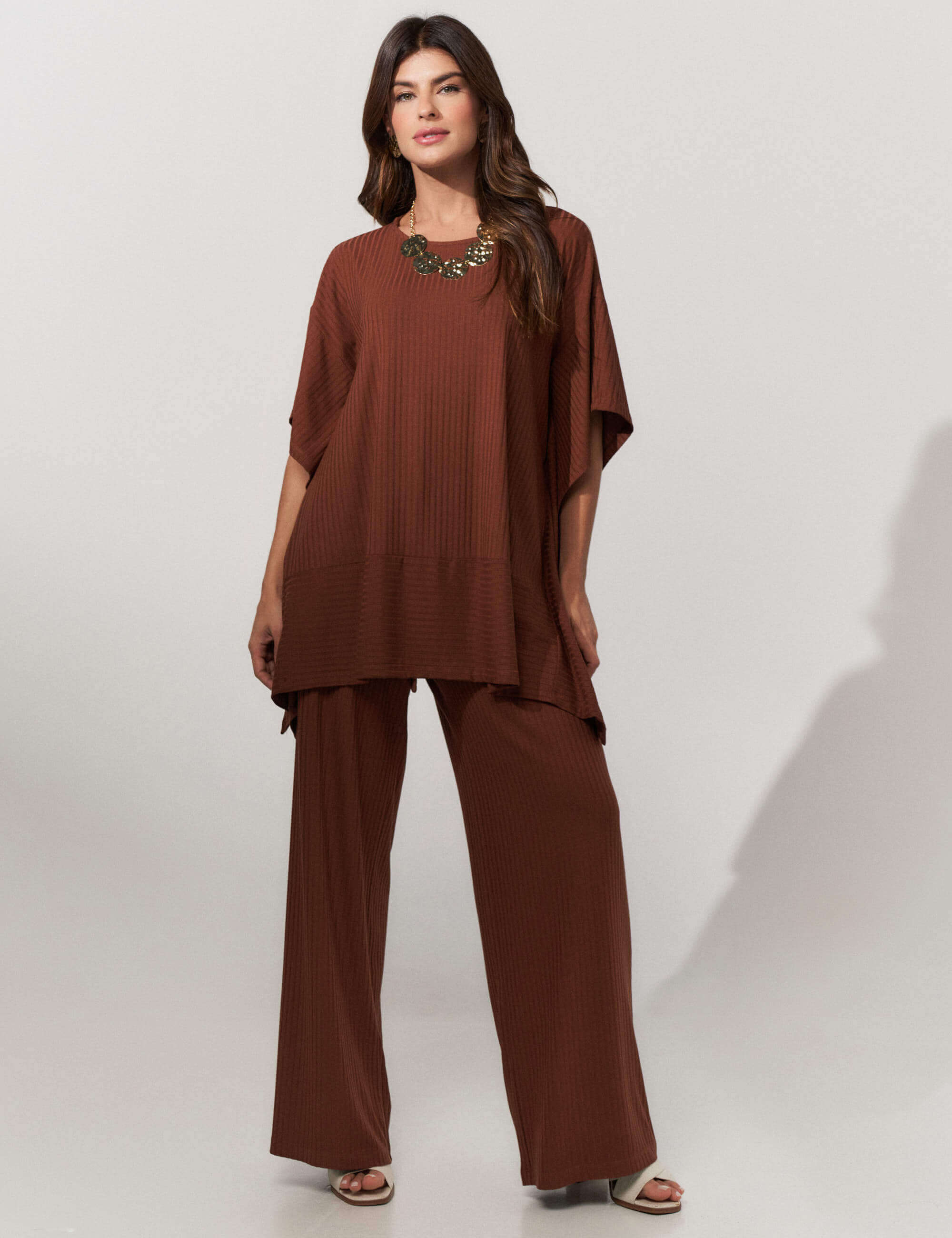 Conjunto Canelado Safira Marrom Tamara