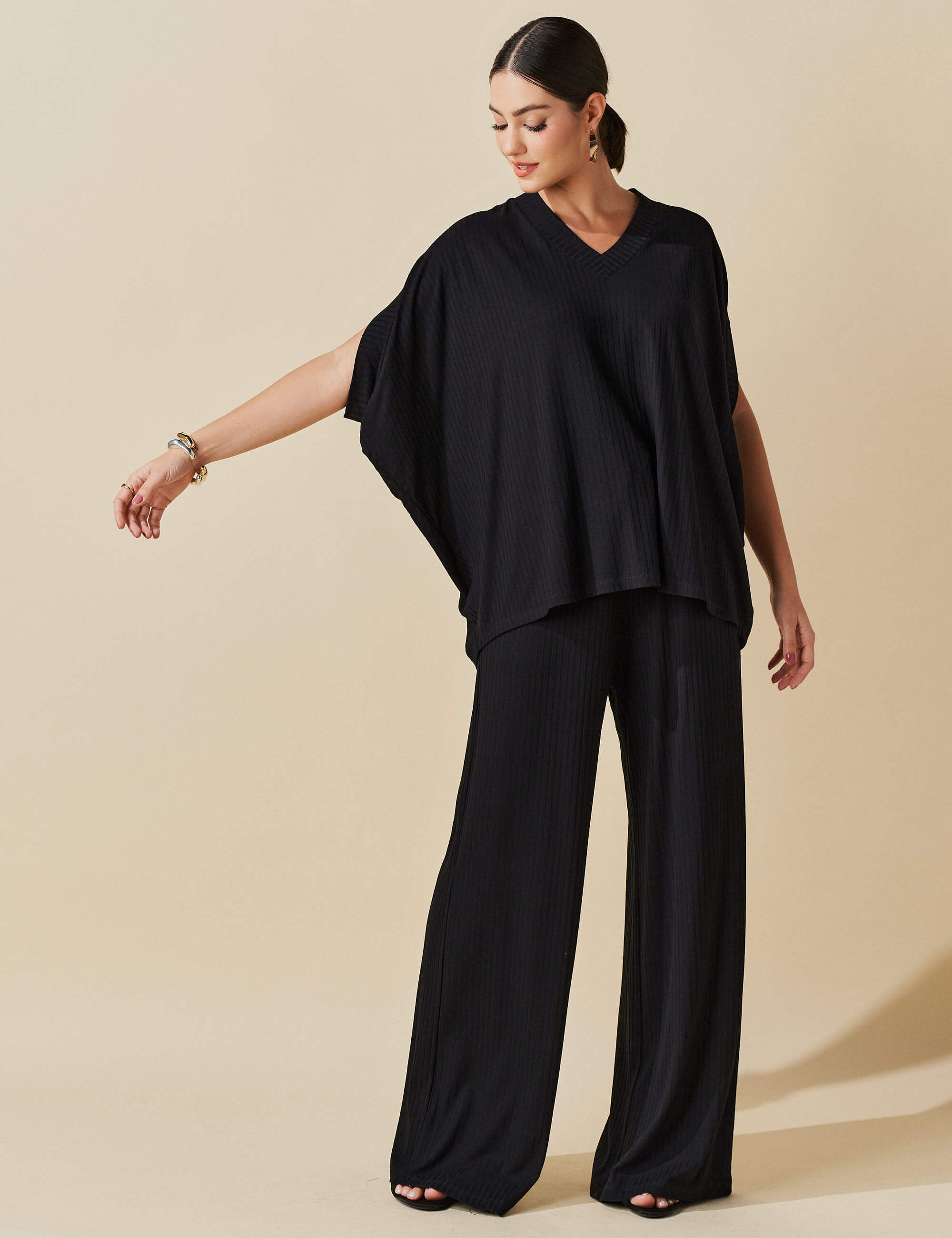 Conjunto Canelado Tessa Preto