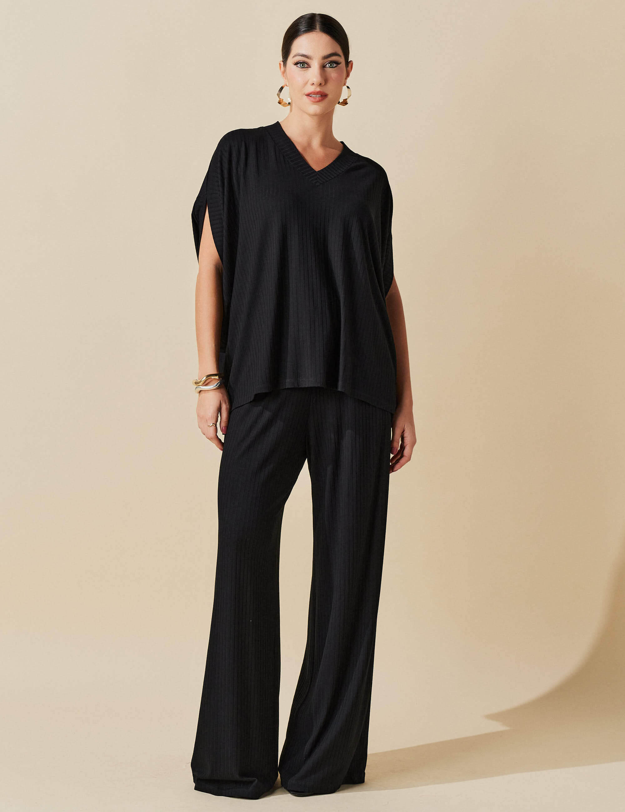 Conjunto Canelado Tessa Preto