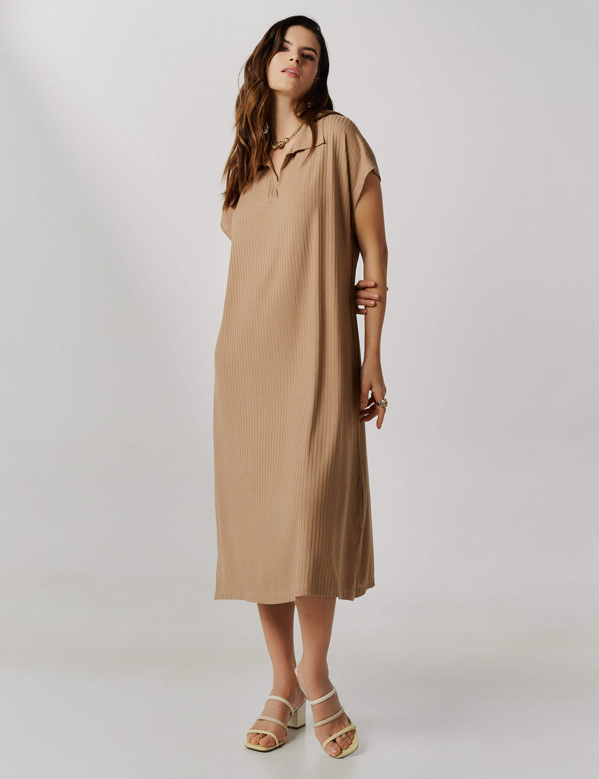 Vestido Canelado Vitoria Bege Awake
