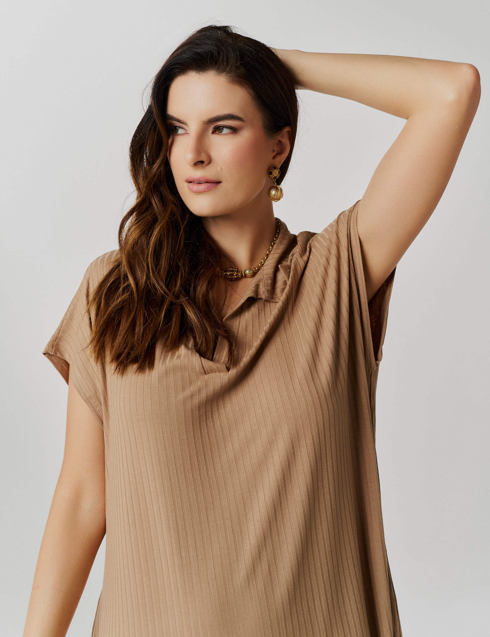 Vestido Canelado Vitoria Bege Awake
