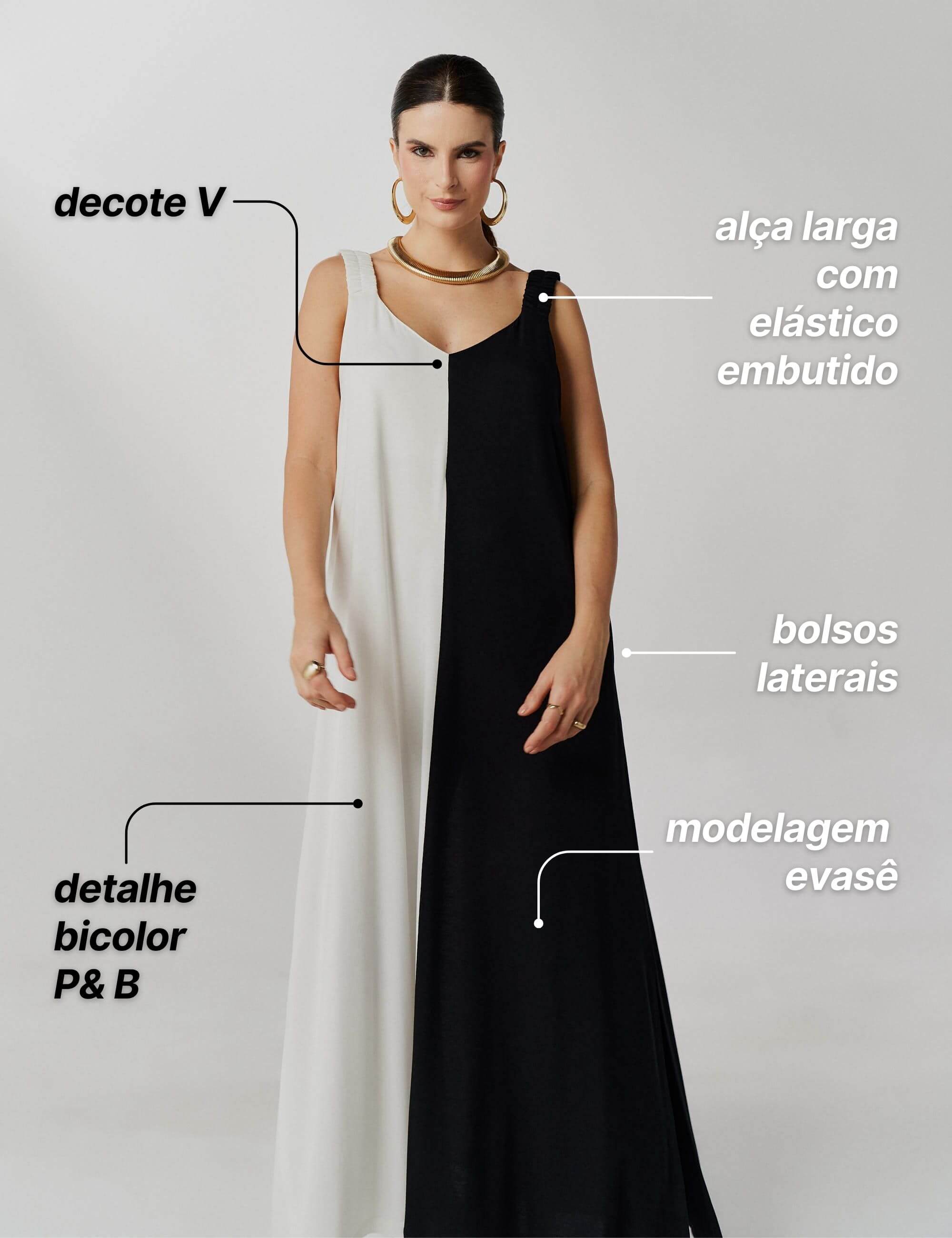 Vestido Valtera Preto/ Off White