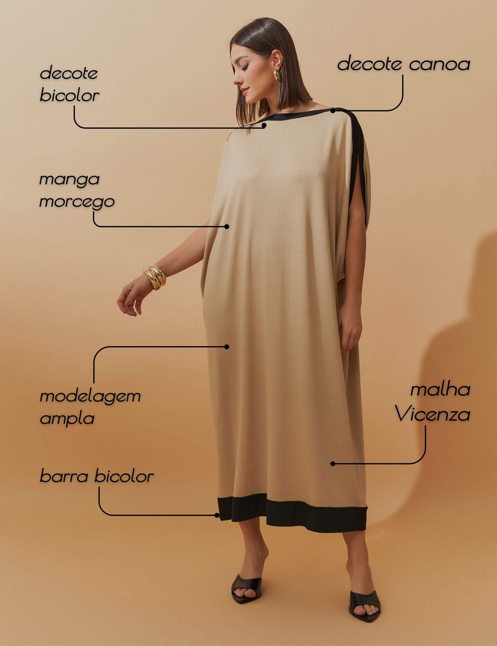 Vestido Vicenza Abby Bege/ Preto